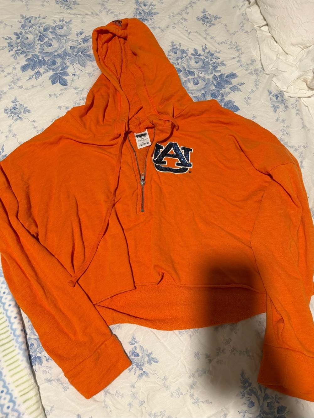 PINK Victoria's Secret Orange Auburn Half-Zip Hoodie Sweater